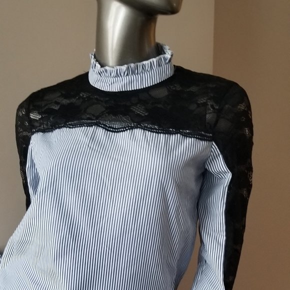 Black Lace and blue stripe shirt - Picture 5 of 5